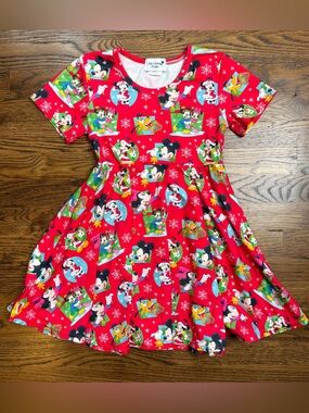 MK Clothing Designs Girls Christmas Disney Character Print Snow Globe Dress 6-7